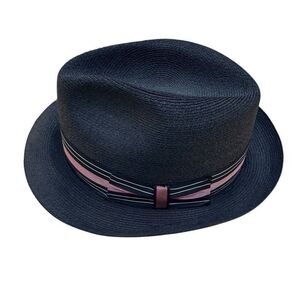 Churchill Ltd Panama Hat Men's Size 56/7 Black Genuine Milan Leather Sweatband